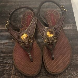 Dark Brown Sandals with Gold Accents